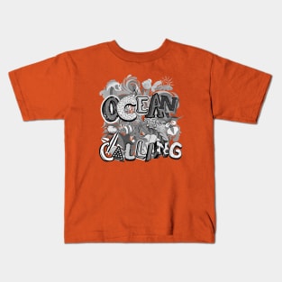 The Call of the Ocean ( Black and White) Kids T-Shirt